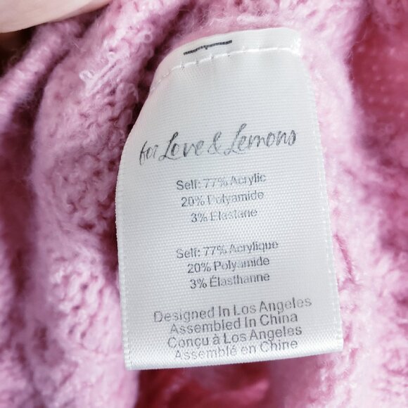 FOR LOVE & LEMONS Billie Long-Sleeve Cardigan Cable Knit Pink size L Coquette - Picture 10 of 16